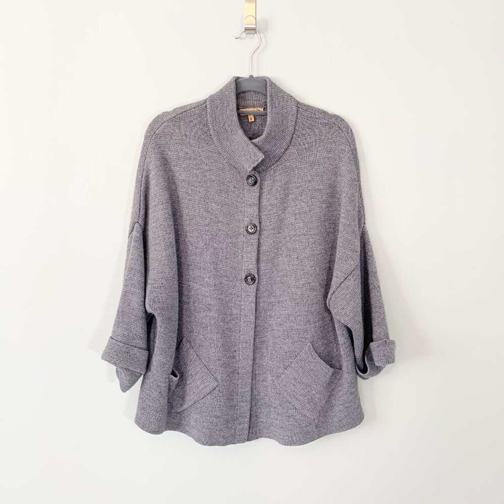 Cocogio Button Front Cardigan Sweater Women Small Grey Merino Wool Made in Italy